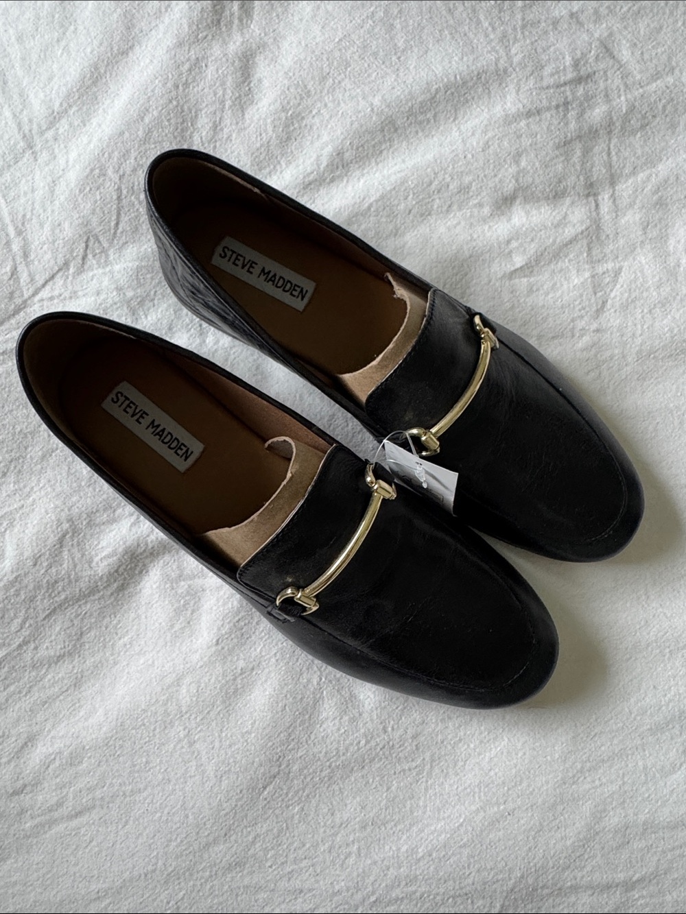 Steve Madden Black Loafers with Gold Horsebit
